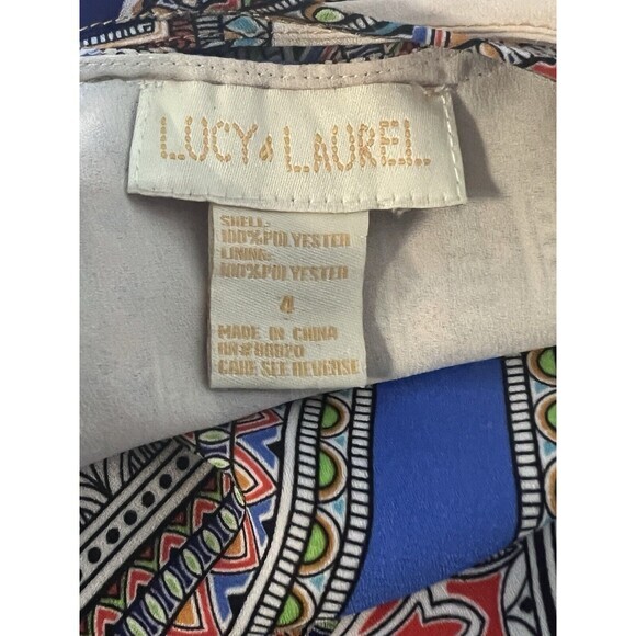 Lucy & Laurel Spaghetti Strap Cinch Waist Abstract Mini Shift Dress Sz. 4 - Picture 5 of 10